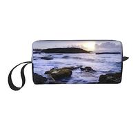 OUSIKA Puerto Rico - Bolsas de cosméticos de playa para mujer, bolsa de maquillaje portátil, bolsa de almacenamiento de viaje, bolsa de recepción diaria, bolsa de aseo de gran capacidad, color blanco,