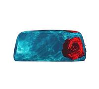 OUSIKA Rose On The Blue Water - Estuche de cuero para lápices, impermeable, portátil, bolsa de cosméticos de viaje, bolsa organizadora para mujeres, Silver, Talla única, Bolsa para monedas