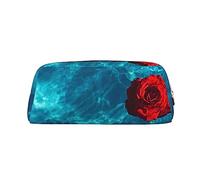 OUSIKA Rose On The Blue Water - Estuche de cuero para lápices, impermeable, portátil, bolsa de cosméticos de viaje, bolsa organizadora para mujeres, Gold, Talla única, Bolsa para monedas