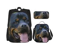 OUSIKA Rottweiler Print - Mochila casual de 3 piezas, para almuerzo, estuche para lápices, juego combinado para viajes, color negro, talla única, mochila casual, viajes, Black, Talla única, Mochila,