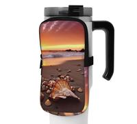 OUSIKA Shell Beach Sunset - Bolsa para botella de agua, bolsa de mano, bolsa de mano, bolsa de accesorios para bebidas, bolsa con cremallera, bolsa para cinturón para hombres y mujeres, Black, M