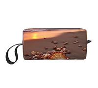 OUSIKA Shell Beach Sunset - Bolsas de cosméticos para mujer, bolsa de maquillaje portátil, bolsa de almacenamiento de viaje, bolsa de recepción diaria, bolsa de aseo de gran capacidad, color blanco,