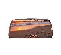 OUSIKA Shell Beach Sunset - Neceser de piel para maquillaje, neceser de viaje, neceser de viaje, bolsa de almacenamiento diario para mujer, Silver, Talla única