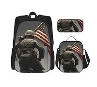 OUSIKA United States Marine Print - Mochila casual de 3 piezas, para el almuerzo, estuche para lápices, para viajes, color negro, talla única, mochila casual, viajes, Black, Talla única, Mochila,