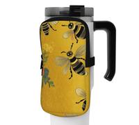 OUSIKA Welcome Bees - Bolsa de mano para botella de agua con estampado de abejas para bebidas, bolsa con cremallera, bolsa para cinturón para hombres y mujeres, Black, S