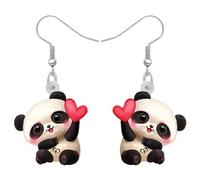 OUSIO Acrílico Lindo Oso Panda Pendientes Colgantes Amor Corazón Oso Animales Hipoalergénico Joyería Para Mujeres Niñas Fiesta Regalos (Rosa)