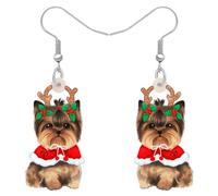 OUSIO Día de Navidad de Acrílico Precioso Yorkshire Terrier Pendientes Colgantes de Perro Reno Árbol de Navidad Cachorro Joyería Para Mujeres Niñas Regalos de Vacaciones (Marrón)