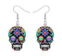 OUSIO Halloween Acrílico de Moda Rapper Skull Pendientes Colgantes Charm Azúcar Cráneo Cabeza Lightweight Joyería Para las Mujeres Niñas Funny Spooky Temporada de Regalos (Negro)