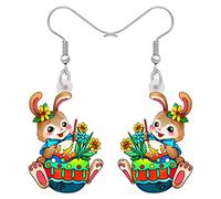 OUSIO Pascua Acrílico Divertido Conejo Pintura Pendiente Colgantes Huevos de Pascua Conejo Ligero Joyería Charm para Mujeres Niñas Regalos de Vacaciones (Multi)
