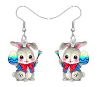 OUSIO Pascua Acrílico Divertido Conejo Pintura Pendiente Colgantes Huevos de Pascua Conejo Ligero Joyería Charm para Mujeres Niñas Regalos de Vacaciones (Rosa)