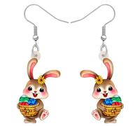 OUSIO Pascua Adorable Conejito Pendientes Colgantes de Acrílico Cesta de Huevos de Conejo Charm de la Joyería para las Mujeres Niñas Animales Amantes de los Regalos de Vacaciones (Marrón)