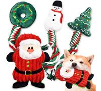 Ousiya Paquete de 4 Juguetes de Navidad para Perros, Juguetes chirriantes de Navidad para Cachorros Grandes, medianos y pequeños, Juguetes masticables para Perros