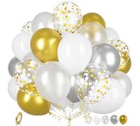 Ousuga 30 Piezas Globos Oro Blanco y Plata, 12 Pulgadas Globos Plata Dorados Cromado Metalizados Confeti Globo Cinta para Niñas Niños Cumpleaños Boda Baby Shower Bautismo Aniversario Fiesta Decoración