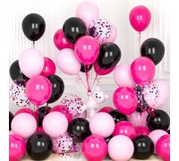 Ousuga 30 Piezas Globos Rosas y Negros, 12 Pulgadas Globos Blanco Rosa Pastel Fuerte Negro Confeti Globo con Cinta para Niñas Cumpleaños Aniversario Boda Baby Shower Bautismo Compromiso Fiesta Decor