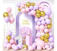 Ousuga Arco Globos Rosa Morado Oro, 103Piezas Kit Guirnalda Globo Rosa Púrpura Pastel Macarrón Confeti Dorada Metal Niña Niño Baby Shower Valentín Cumpleaños Boda Aniversario Graduación Mascarada Deco