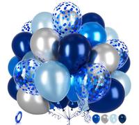 Ousuga Globo Azul Plata, 30 Piezas 12 Pulgadas Globos Plata Azul Marino Metálico Confeti Látex Globos con Cinta para Niños Hombres Cumpleaños Fiesta Boda Baby Shower Graduación Aniversario Decoración