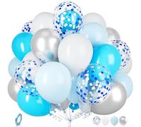 Ousuga Globos Azul Blanco y Plateado, 30 Piezas 12 Pulgadas Globos Blancos y Azules Pastel Cielo Plateados Metalizados Confeti para Niños Fiesta de Cumpleaños Bodas Graduación Baby Shower Decoraciones
