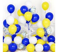 Ousuga Globos Azules y Amarillos, 30 Piezas 12 Pulgadas Globo Blanco Mate Azul Real Dorados Confeti Globos Cinta para Cumpleaños Aniversario Boda Niños Baby Shower Bautizo Graduación Fiesta Decoración