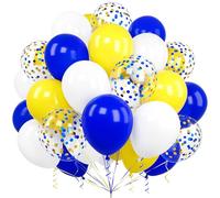 Ousuga Globos Azules y Amarillos, 60 Piezas 12 Pulgadas Globo Blanco Mate Azul Real Dorados Confeti Globos Cinta para Cumpleaños Aniversario Boda Niños Baby Shower Bautizo Graduación Fiesta Decoración