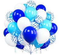 Ousuga Globos Azules y Blancos, 60 Piezas 12 Pulgadas Globos Blanco Azul Real Claro Confeti Globo para Niña Cumpleaños Aniversario Boda Niños Baby Shower Revelación de Género Escolar Fiesta Decoración