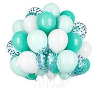 Ousuga Globos Blanco Azul Verde Agua 50 Piezas 12 Pulgadas con Confeti, para Cumpleaños Chico Navidad Año Nuevo Bautizo Fiestas Decoración