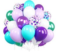 Ousuga Globos Fiesta de Sirena, 60 Piezas 12 Pulgadas Globo Metálico Oscuro Morado Verde Azul Teal Blanco Confeti Globos con Cinta para Niñas Sirena Tema Fiesta Cumpleaños Niños Baby Shower Decoración