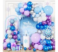 Ousuga Globos Frozen, 120 Piezas Globo Látex Violeta Blanco Azul, con Estampado de Copos de Nieve, para Fiestas de Cumpleaños, Temática Frozen Princesas, Confirmación, Baby Showers, Navidad Decoración
