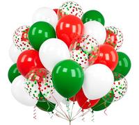 Ousuga Globos Navidad, 60 Piezas 12 Pulgadas Globos Blanco Rojos y Verdes Oscuro Confeti Globo Cinta para Cumpleaños Aniversario Boda Niños Baby Shower Despedida de Soltera Festival Fiesta Decoración