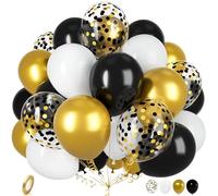 Ousuga Globos Negros y Dorados, 30 Piezas 12 Pulgadas Globo Blanco Dorados Cromado Metalizados Confeti Globos para Cumpleaños Aniversario Boda Niños Baby Shower Bautizo Graduación Fiesta Decoración