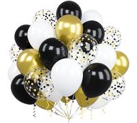 Ousuga Globos Negros y Dorados, 60 Piezas 12 Pulgadas Globo Blanco Dorados Cromado Metalizados Confeti Globos para Cumpleaños Aniversario Boda Niños Baby Shower Bautizo Graduación Fiesta Decoración