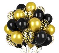 Ousuga Globos Oro Negro 50 Piezas 12 Pulgadas con 2 Rollos de Cintas, para Bodas Cumpleaños Navidad Año Nuevo Graduación Bautizo Decoración