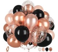 Ousuga Globos Oro Rosa Negro, 30 Piezas 12 Pulgadas Globos Oro Rosa Cromado Metalizados Confeti Globo con Cinta para Niñas Mujer Cumpleaños Bautismo Boda Baby Shower Aniversario Fiesta Decoración