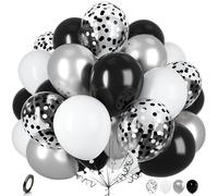Ousuga Globos Plateados y Blancos, 30 Piezas 12 Pulgadas Globos Blanco y Negros Plateados Cromado Metalizados Confeti Globo Cinta para Cumpleaños Aniversario Boda Niños Baby Shower Fiesta Decoración