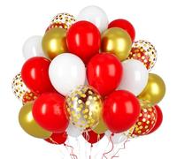 Ousuga Globos Rojos Blancos 50 Piezas 12 Pulgadas con Confeti Oro, para Bodas Cumpleaños Navidad Año Nuevo Aniversario Bautizo Decoración