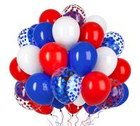 Ousuga Globos Rojos Blancos Azules 50 Piezas 12 Pulgadas con Confeti, para Bodas Cumpleaños Bautizo Independencia Colegio Béisbol Decoración