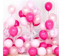 Ousuga Globos Rosa Pastel, 30 Piezas 12 Pulgadas Rosa Caliente Perla Confeti para Niñas Mujer Fiesta Cumpleaños Bodas Bautismo Baby Shower Aniversarios San Valentín Decoraciones