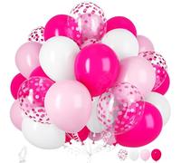 Ousuga Globos Rosa y Blanco, 30 Piezas 12 Pulgadas Globos Rosas Pastel Intenso Confeti Globo con Cinta para Niñas Cumpleaños Aniversario Boda Niños Baby Shower Bautizo San Valentín Fiesta Decoración