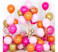 Ousuga Globos Rosa y Naranja, 30 Piezas 12 Pulgadas Globos Blanco Rosa Pastel Fuerte Naranja Confeti Dorados Metalizados Globo con Cinta para Niñas Mujer Cumpleaños Fiesta Aniversario Boda Bautismo