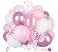 Ousuga Globos Rosas Blancos, 30 Piezas 12 Pulgadas Globos Rosa Blanco Pastel Rosa Metálico Globos Látex Confeti para Niñas Mujer Fiesta Cumpleaños Boda Baby Shower Bautizo Aniversario Decoración