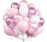 Ousuga Globos Rosas Blancos, 60 Piezas 12 Pulgadas Globos Rosa Blanco Pastel Rosa Metálico Globos Látex Confeti para Niñas Mujer Fiesta Cumpleaños Boda Baby Shower Bautizo Aniversario Decoración