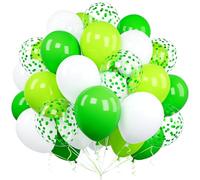 Ousuga Globos Verdes y Blanco, 60 Piezas 12 Pulgadas Globos Verde Confeti Latex Globos con Cinta para Cumpleaños Aniversario Boda Niños Niñas Baby Shower Bautizo Safari Jungla Animal Fiesta Decoración