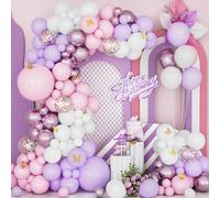 Ousuga Kit Arco Globos Morado Rosa,123Piezas Macarrón Rosa Morado Blanco Rosa Metálico con Pegatina Mariposa Dorada Globos Confeti Niña Despedida Soltera Compromiso Decoración Aniversario Boda