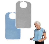 Ousuwo 2 baberos para adultos y personas mayores, reutilizables, impermeables, lavables y fáciles de limpiar, protectores de ropa con cierre ajustable para ancianos y discapacitados para comer y