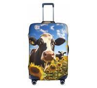 OUSXC La funda protectora para maleta con diseño de vaca con girasoles en azul es adecuada para equipaje de entre 45 y 81 cm, Blanco, L