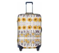 OUSXC La funda protectora para maleta de madera con diseño de girasoles es adecuada para equipaje de entre 18 y 32 pulgadas, Blanco, XL