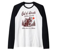 out of Breath Hiking Society Funny Cat Hiker Camiseta Manga Raglan