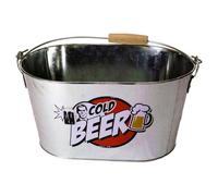 Ootb Cubo de Metal Ovalado, Cold Beer, con asa y Manilla de Madera, Aluminio, Plateado, 26 x 13 x 4 cm