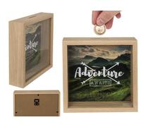 Out of the blue Hucha de Madera Adventure Awaits, con Marco, Aprox. 20 x 20 cm, Verde