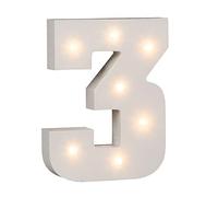 Out of the blue Número 3 de Madera Iluminado con 7 Luces LED, Funciona con Pilas, Aprox. 16 cm, 1 W, Blanco, 16 x 3 x 16 cm