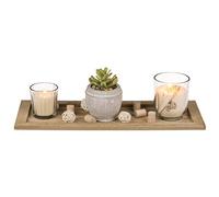 Out of the blue Plato 2 Velas de Cristal, Planta suculenta en Tarro de cerámica y decoración de Madera, Color Natural, ca. 36 x 14 cm